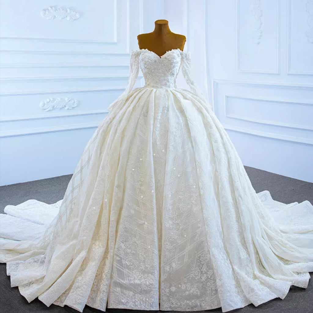 Gorgeous Long Ball Gown with Off-the-shoulder and Sequins - Wedding Dress main image 1