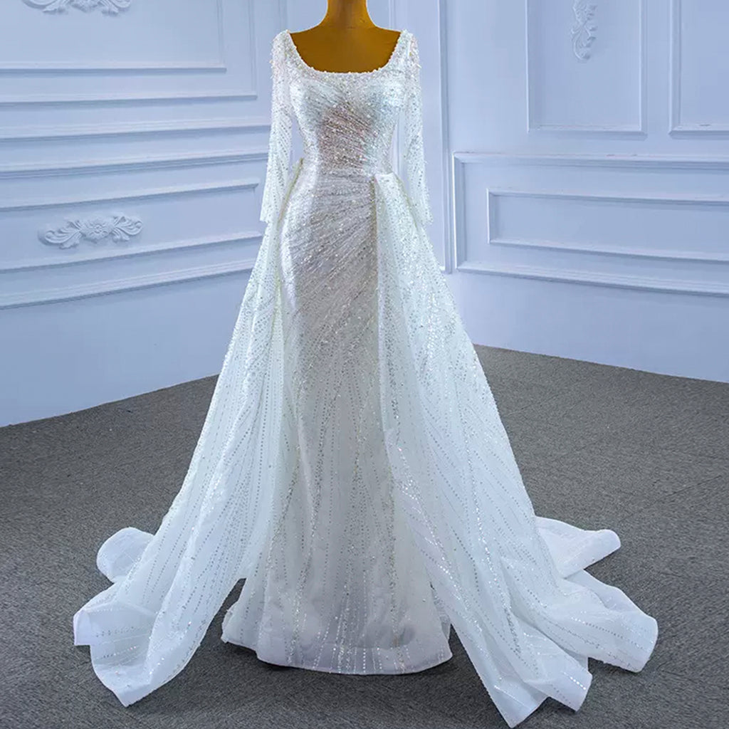 Beaded Fit and Flare Wedding Dress with Detachable Overskirt – Rosymae