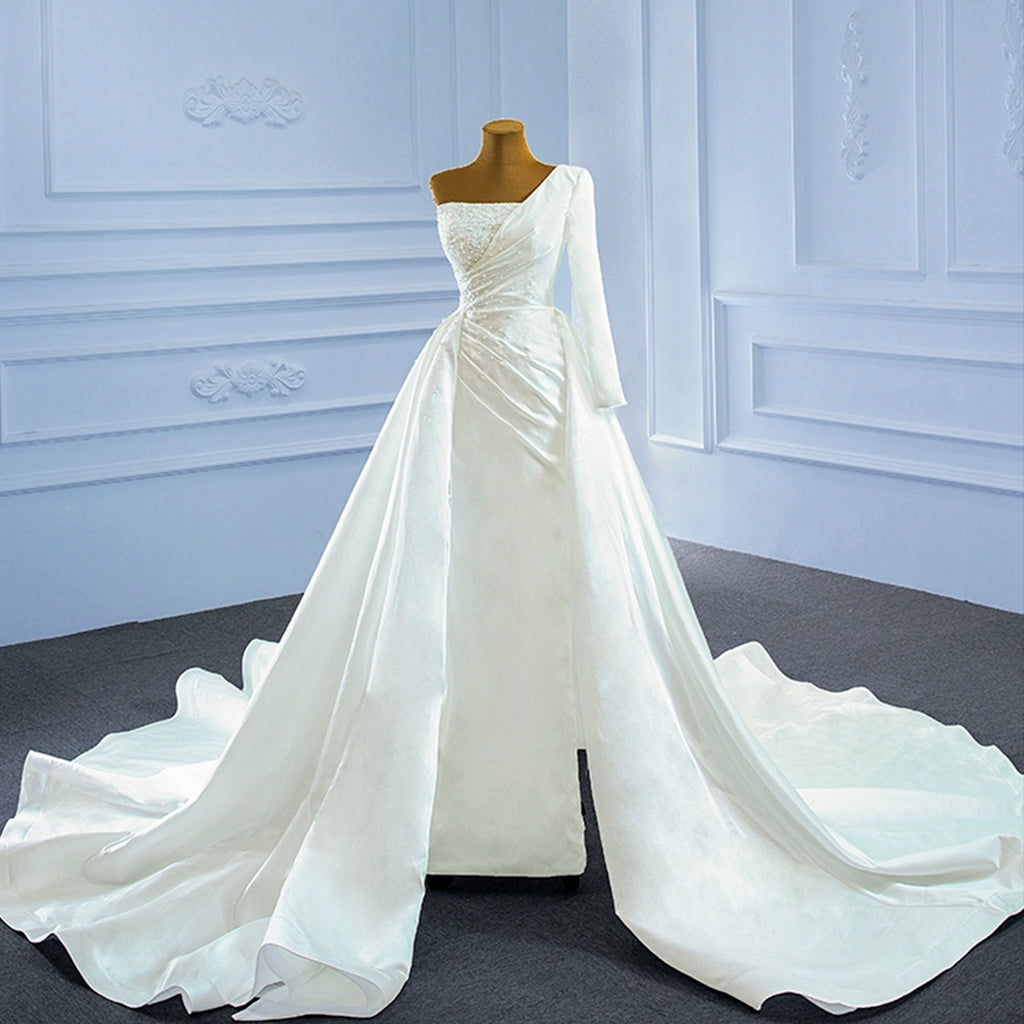 Sexy One Shoulder High Low Soft Satin Long Matron of Honor Dress For Wedding