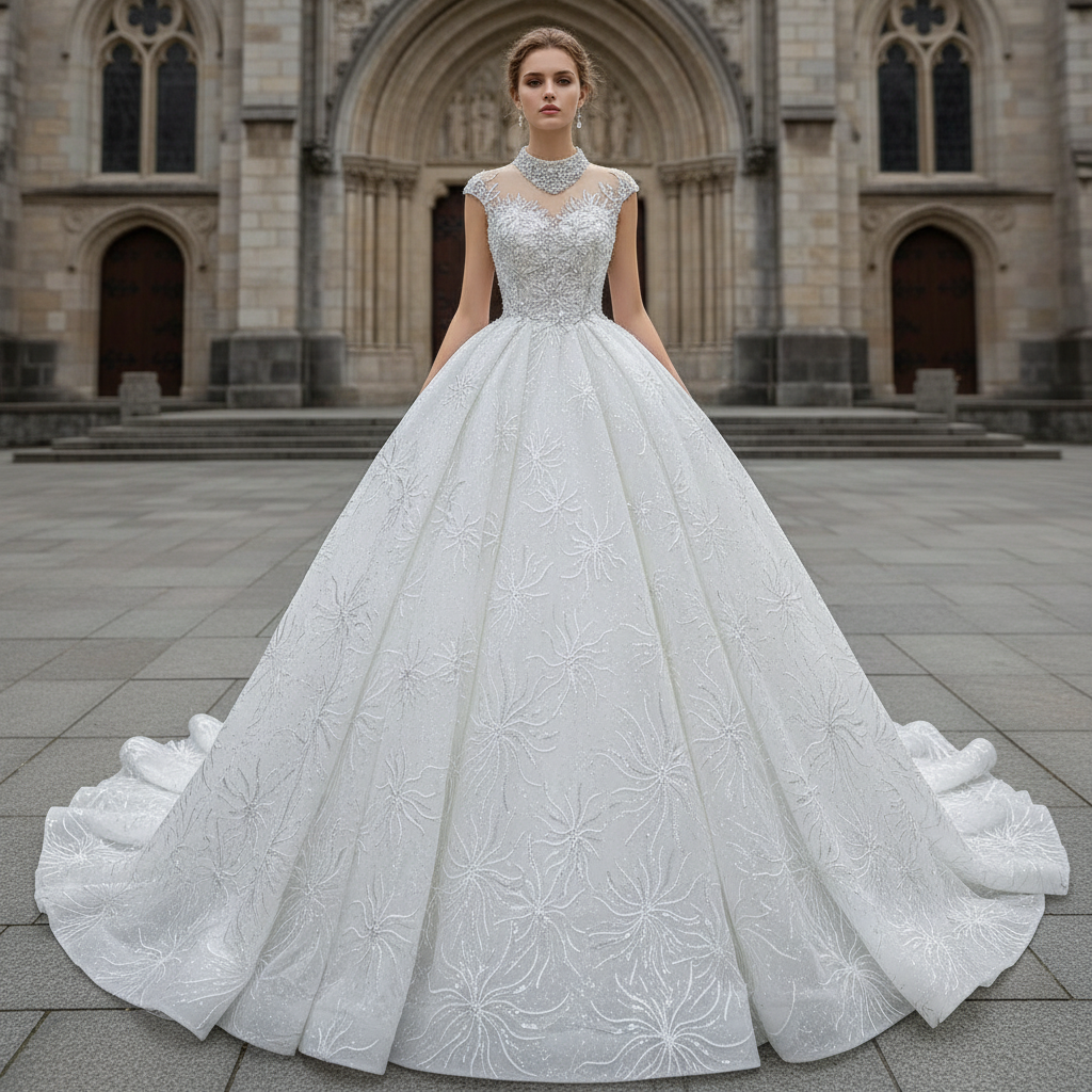 Vintage High Neck Beaded Wedding Dress Floral Lace Bridal Gown – Rosymae