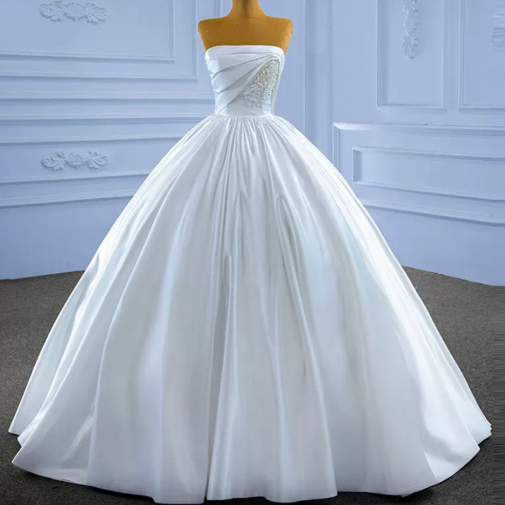 Simple Wedding Dress Ball Gown Strapless Satin White Long Wedding Dresses Bridal Gowns DP1833