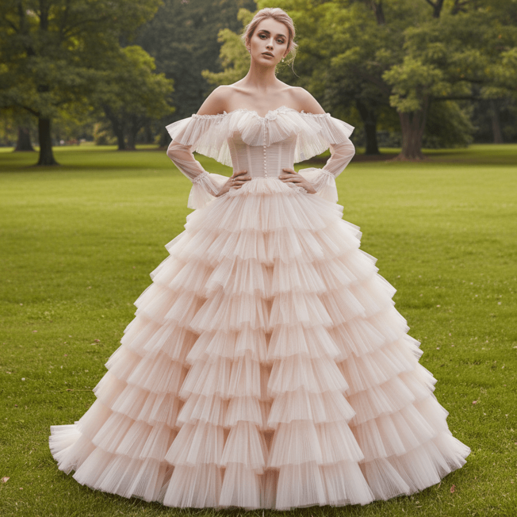 Boho A-Line Wedding Dress with Tulle Skirt