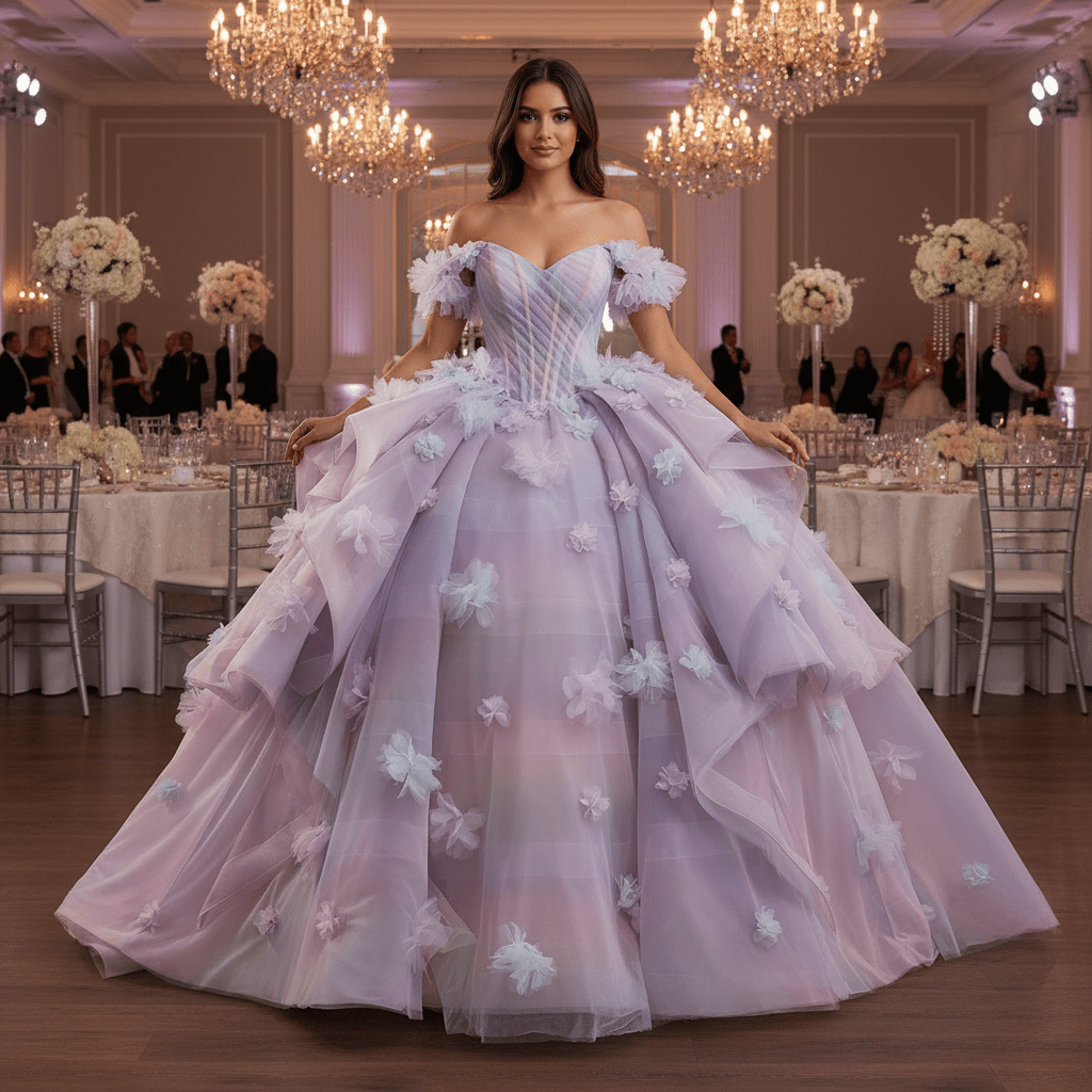 Detachable Wide Strap Women Lilac Quinceanera Dresses with Butterflies Lilac / 16