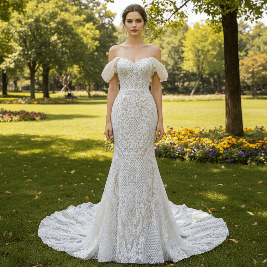 Gorgeous Handmade Beading Lace Beige Wedding Dress Beige / 12