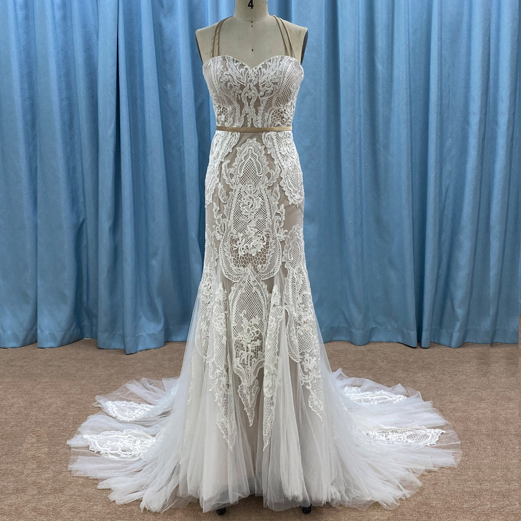 Halter Neck Floral Lace Dress