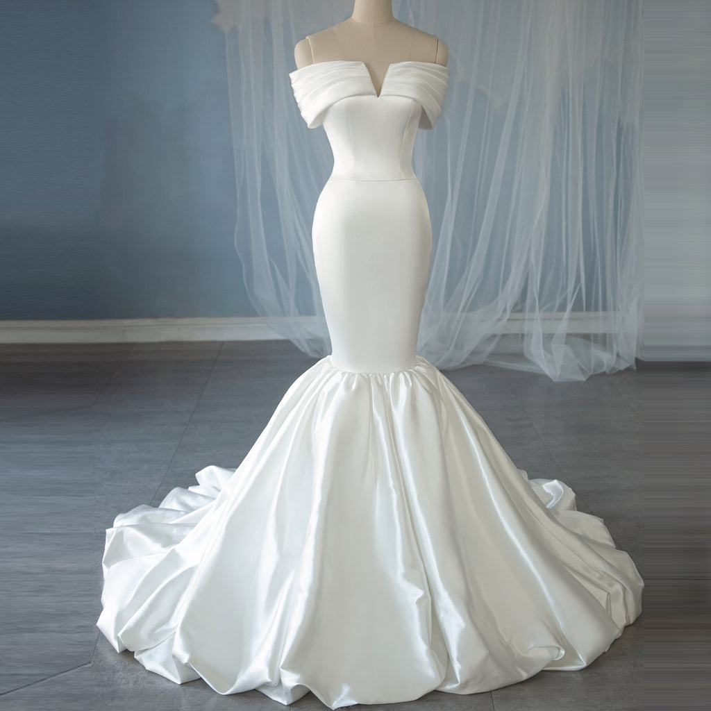 Satin Trumpet Mermaid White Backless Wedding Dress