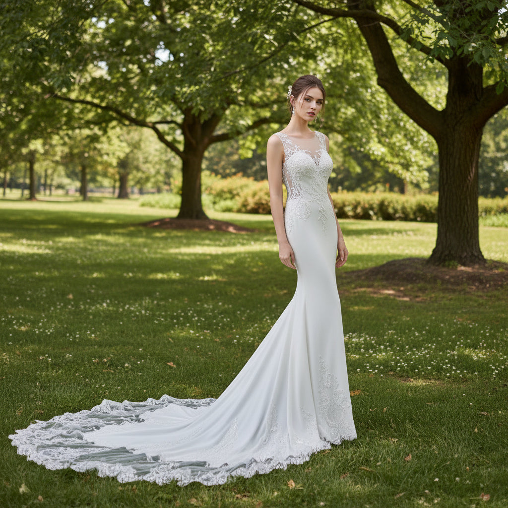 Mermaid Vintage Beaded Lace Wedding Dress with Deep V Neck Ivory / 20W