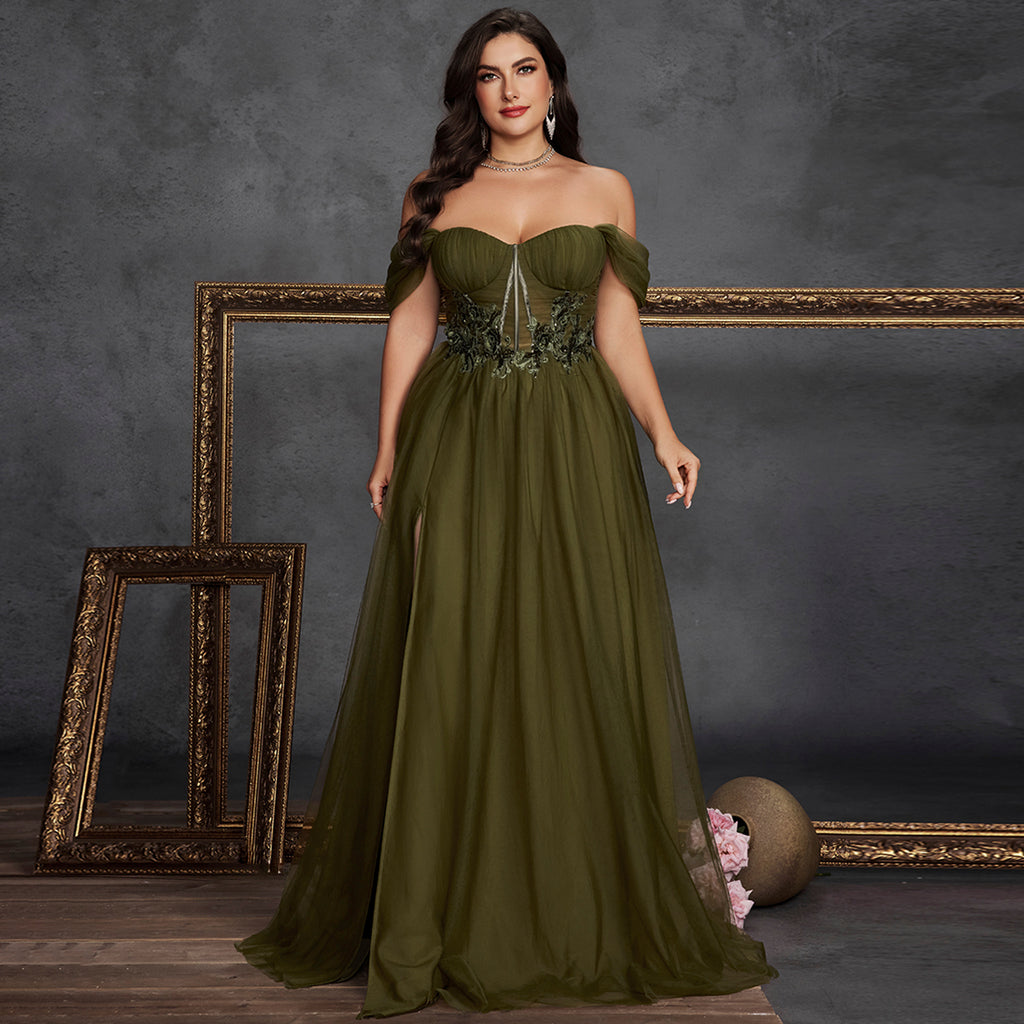 plus size off shoulder formal dress Charming Glamorous Elegant Women Plus Size Evening Gowns Prom Dresses Hunter Green / 3XL