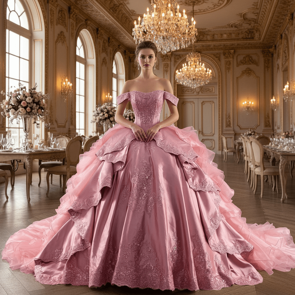 Romantic Off the Shoulder Ball Gown Pink Wedding Dress with Ruffle Skirt White / 16