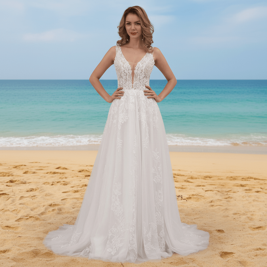 Sheer Bodice Deep Double V Tank Top Bridal Gown Wedding Dress Champagne / 4