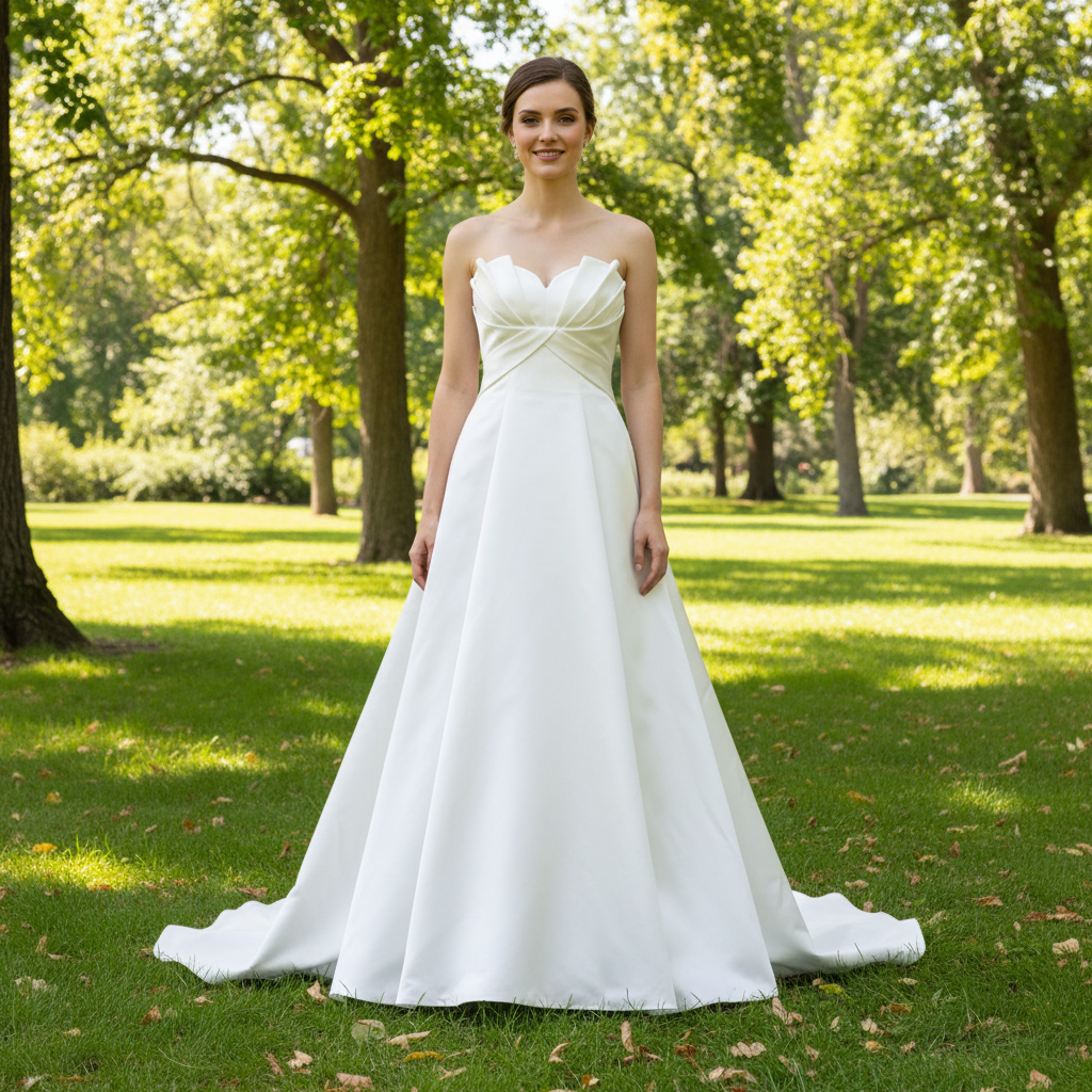 Strapless Unique A Line Asymmetrical Neckline Satin Wedding Dress  Rosymae