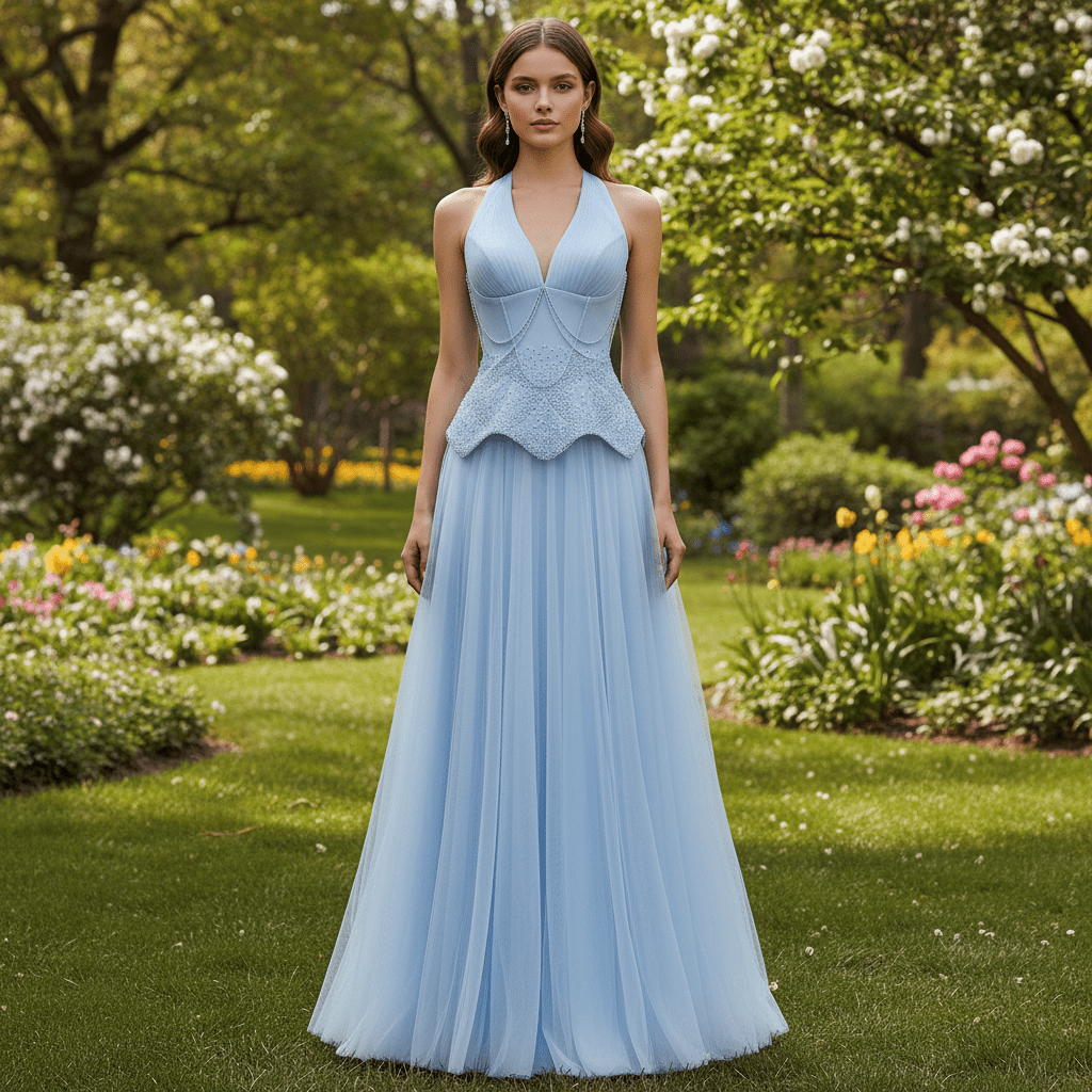 crystal blue bridesmaid dresses Halter Beaded Tulle Prom Dress with Chain Back – Rosymae Tara Pearl Embellished Sweater 2X-Large Straps Sleeves Material:Lace