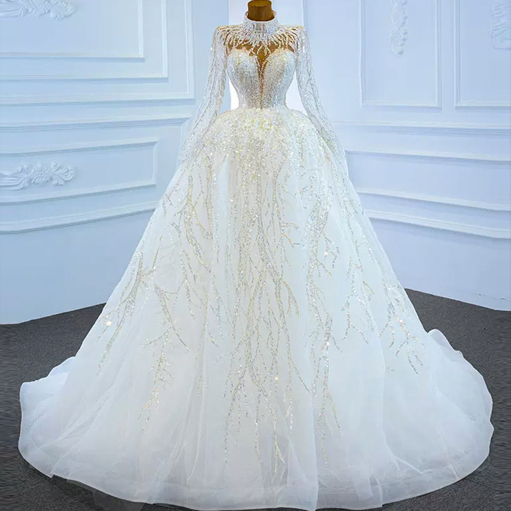 High Neck Long Sleeves Bridal Ball Gown Wedding Dresses, Bridal Gowns Prom Dress main image 1