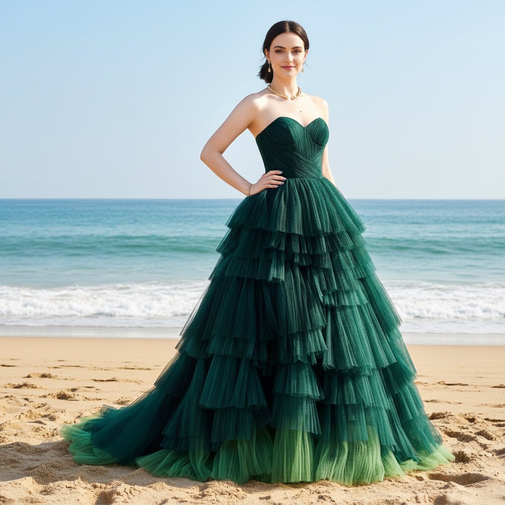 Strapless Hunter Green Wedding Dress with Multi-Level Tulle Hunter Green / 18W