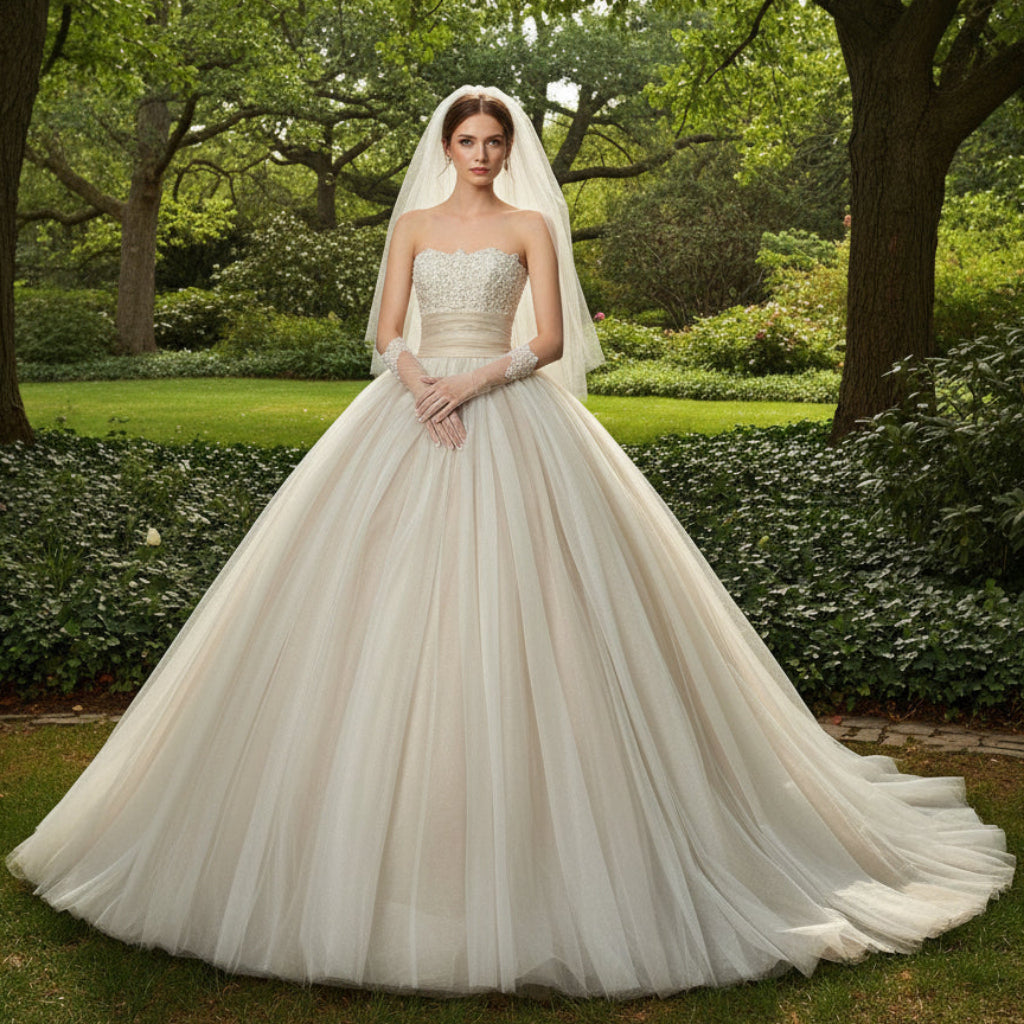 Timeless Strapless Ball gown Wedding Dress with Multi Level Tulle