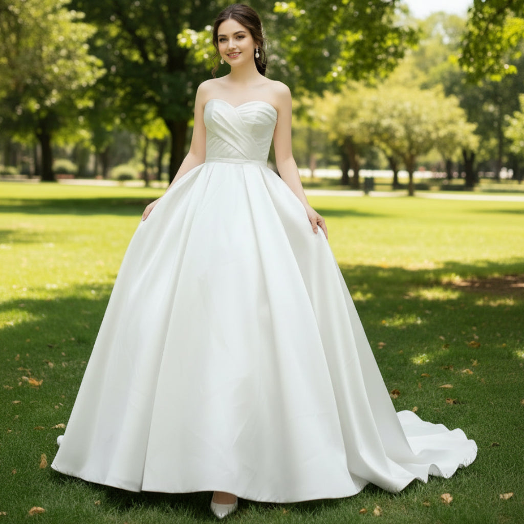 Classy Ball Gown Sweetheart Satin Long Wedding Dresses With Bowknots main image 0