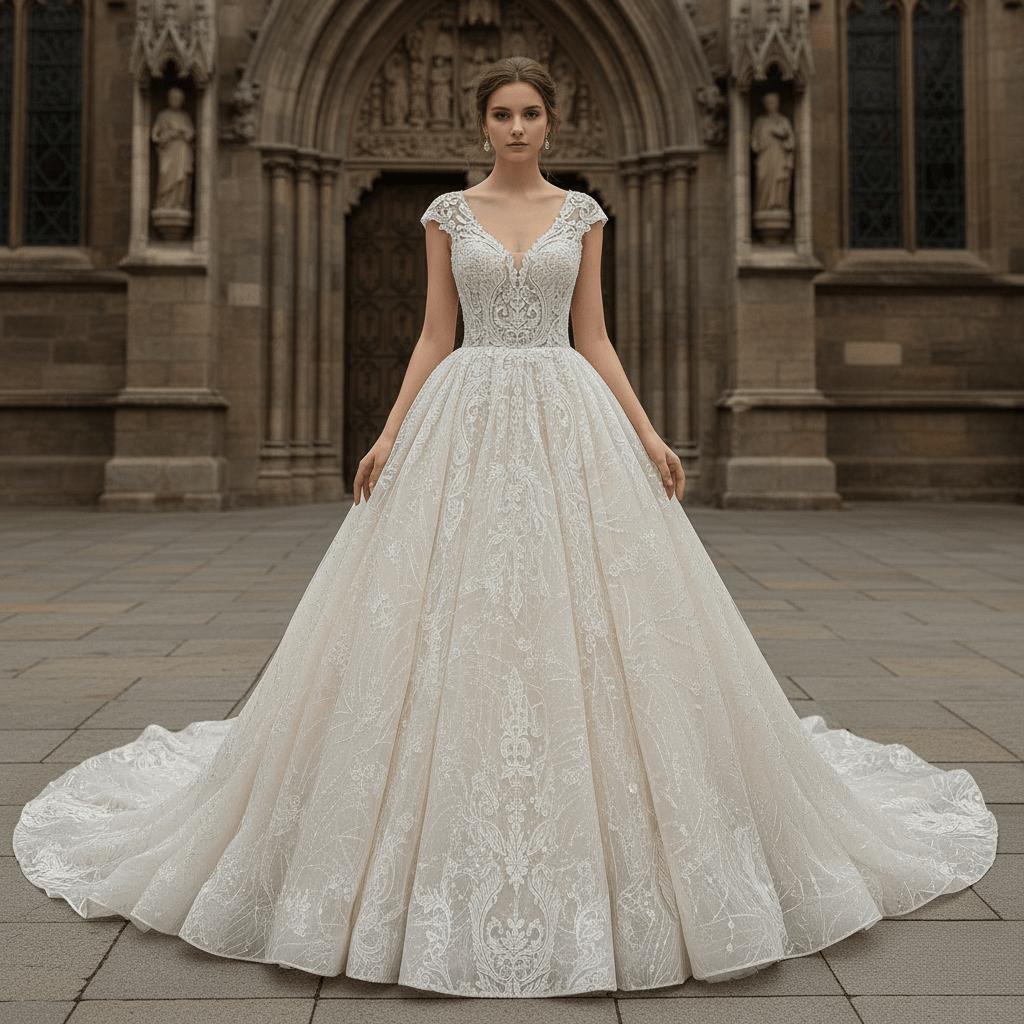 tulle a line wedding dress with floral appliques Floral Lace A-Line Wedding Gown with Soft Tulle Skirt MADE TO MEASURE