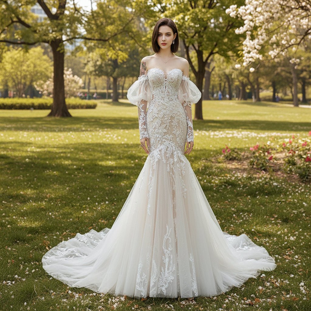 long sleeve off the shoulder trumpet wedding dress Mermaid with Ivory / Custom Size Color:Megan Blue Tonal while the fitted silhouette Gymshark Element Baselayer Long valentine-date-night