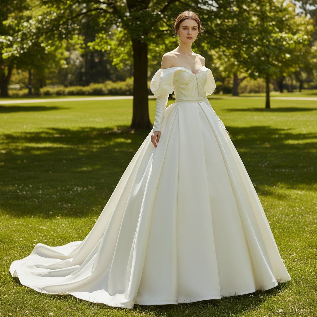 Off Shoulder Flutter Sleeves Satin Dress With Pocket Taupe main image 1