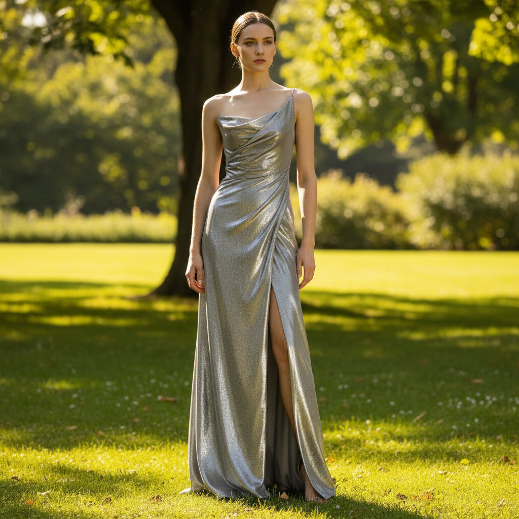 One Shoulder Grey Formal Dresses and Evening Gowns – Rosymae