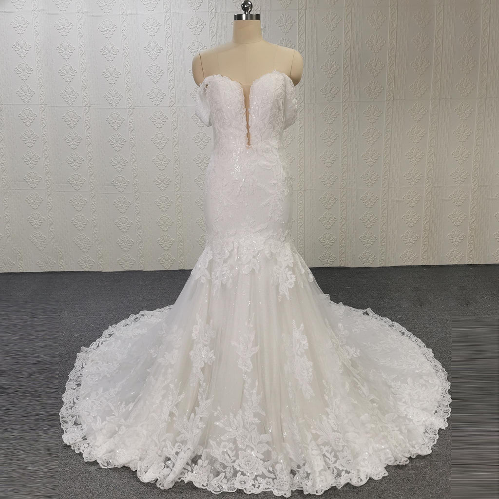 Trumpet Mermaid Sweetheart Lace Puffy Sleeve Wedding Dress main image 1