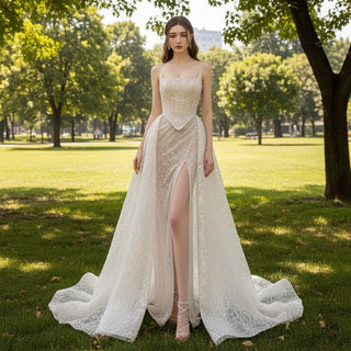 Two Piece Wedding Dress with Detachable Overskirt
