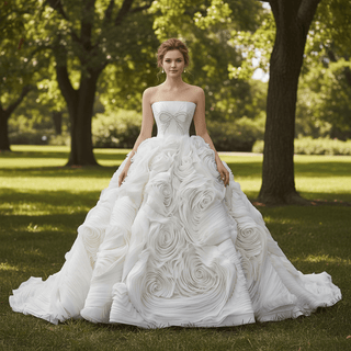 Luxury Tulle Wedding Dress with Beaded Bodice and Cascading Floral Ruffles