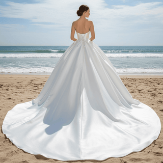 Elegant Satin Ball Gown Wedding Dress with Asymmetrical Neckline