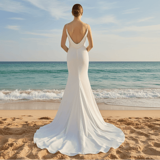 Classic Simple V-Neck Mermaid Wedding Dress with Leg Slit Elegant Bridal Gown