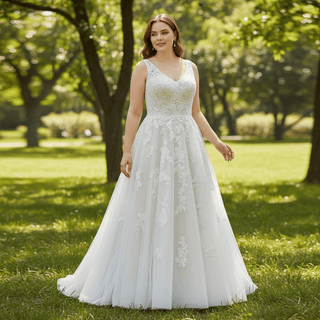 Elegant Plus Size A-Line Glitter Tulle Lace Wedding Dresses & Bridal Gowns
