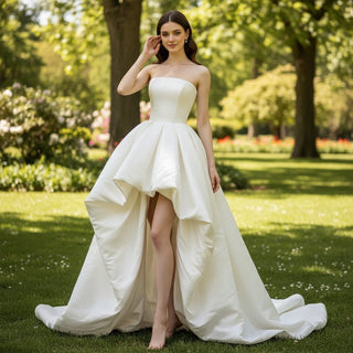 Straight High Low Above the Knee Wedding Dress with Pocket