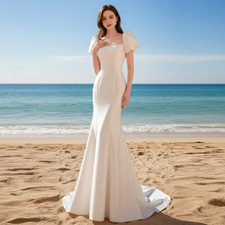 Square Neck Wedding dress With Short Sleeves