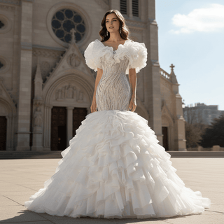 Gorgeous Beading Sequins Cascading Ruffles Wedding Dress