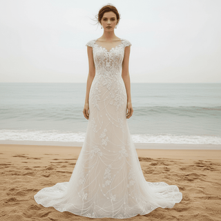 Classy & Elegant Mermaid Wedding Dresses with Capped Sleeve
