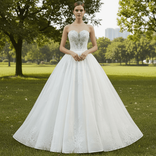 Traditional Strapless Lace Floor Length Bridal Wedding Gowns