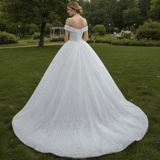 Luxury Tulle Sequins Beading Wedding Dress with Off the Shoulder