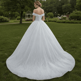 Luxury Tulle Sequins Beading Wedding Dress with Off the Shoulder