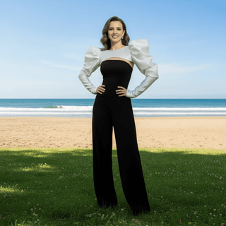 Black Jumpsuit With Long Sleeve Wrap and Pocket for Fashion Women
