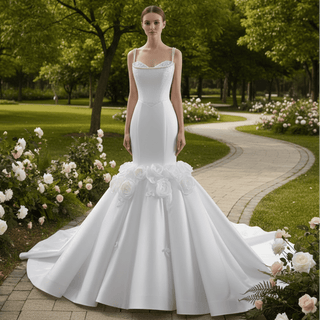Luxury Trumpet Mermaid Wedding Dress with Handmade 3D Floral Appliqués