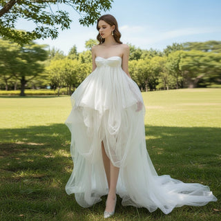 Empire Waist Elegant Above the Knee Tulle Wedding Dress with Puffy Skirt