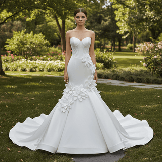 Mermaid Wedding Dress with Sculpted Sweetheart Bodice and 3D Floral Appliqués