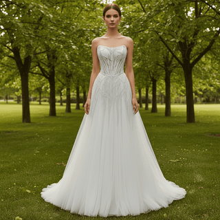 A-Line Beading Sequins Princess Sheer Wedding Dresses