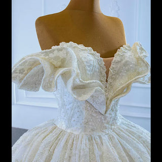 Plus Size Wedding Dress with Off-Shoulder Sleeves & Beaded Details