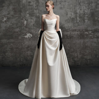 Simple Satin Wedding Dress with Open Back