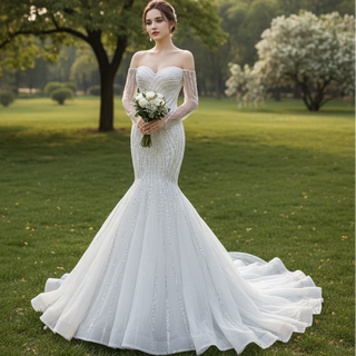 Illusion Lace Long Sleeve Fit and Flare Wedding Dress