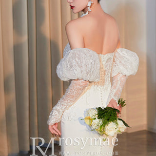 Backless Lace Wedding Dress with Pearl Buttons