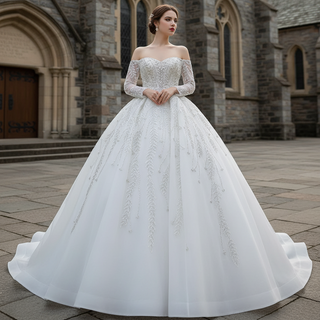 Long Sleeve Off the Shoulder Wedding Dress