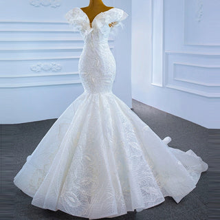 Couture Mermaid Wedding Dress with Feather Details