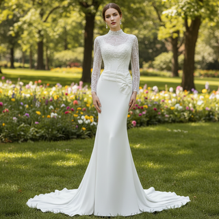 high neck mermaid wedding dress