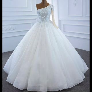 Wedding Dress with Pearl Beading for Winter Glam Look